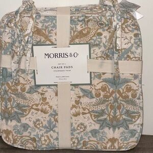 Morris & Co. Strawberry Thief Chair Pads (2) Blue Cream Tan NWT